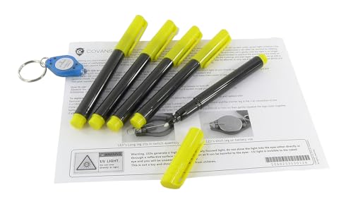 Covans 5 x UV Ink Permanent Marker Pen. Ultra Violet Security Markers. Complimentary UV Blacklight Keyring LED Light Torch