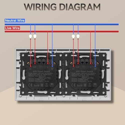 BSEED Smart Touch Lichtschalter,Glas Schalter Unterputz,Wandlichtschalter mit LED Hintergrundbeleuchtung,Neu E-Serie,16A 250V,2 Fach 1 Weg,157mm Gold
