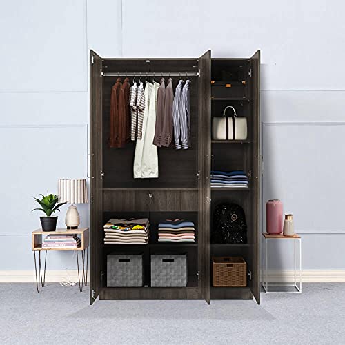 Image of Wakefit Wardrobe | 1 Year Warranty | Engineered Wood Almirah, Cupboard for Clothes Storage | 3 Door, 1 Drawer, 1 Hanging Space | Gingham - Napa Oak