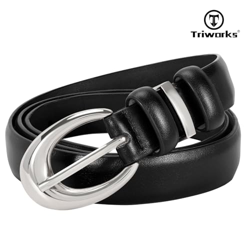 Image of TRIWORKS Women Leather Belt for Jeans Pants Fashion Ladies Skinny Faux Leather Dress belt with Gold Buckle