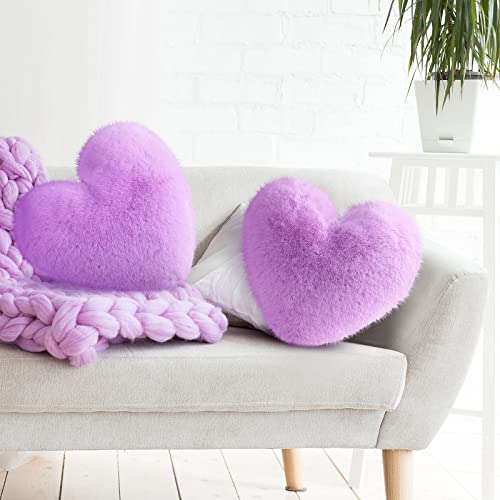Marsui 2 Pieces Heart Pillow Heart Shaped Pillow Plush Cute Heart Shaped Throw Pillow Stuffed Heart Decorative Pillow Heart Shaped Cushion Toy Throw Pillow Gift For Mother's Day (Purple, Long Plush) #TOP6
