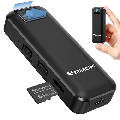 VSTARCAM 2K Bodycam Mini mit Tonaufnahme und 64GB Speicherkarte 180 Drehobjektiv IR Nachtsicht 1500mAh Akku Tragbare Körperkamera für Fahrrad Vlogging und Meetings