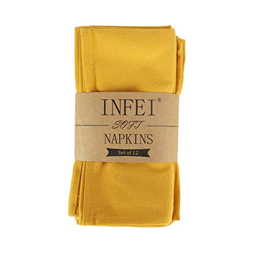 INFEI Solid Color Cotton Blended Dinner Cloth Napkins - Set of 12 (17 x 17 inches) - for Events & Home Use (Yellow) by INFEI - Used condition - Image 8