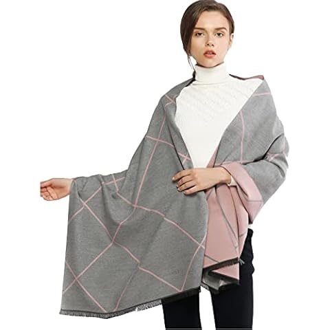 RIIQIICHY Plaid Scarfs for Women Grey Pashmina Shawls and Wraps Winter Ladies Scarves Cover