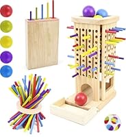 Montessori Spielzeug ab 3 Jahre, 3-in-1 Spiel Brettspiel aus Holz ab 3 4 5 6 Jahre, 40 Stück Bunte Holzstäbe, Aufbewahrungsbox, Klassifizierung, Farblernturm Familienspiel Reisespiel für Kinder