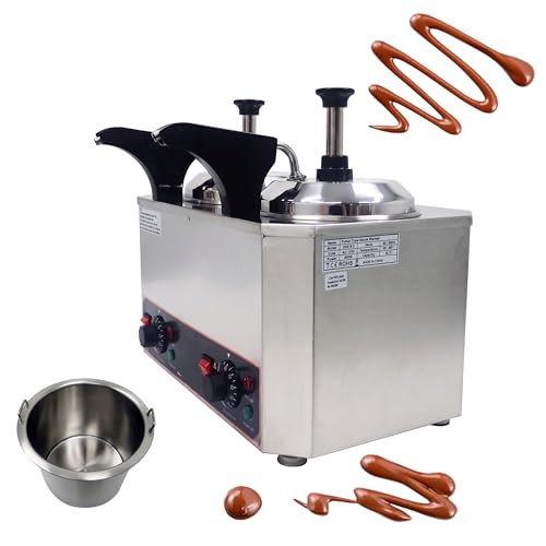 INTSUPERMAI 110V Electric Sauce Warmer Heater Nacho Cheese Warmer with Heated Pump 2 Pots Electric Hot Fudge Dispenser with Pump for Fudge, Cheese, Caramel