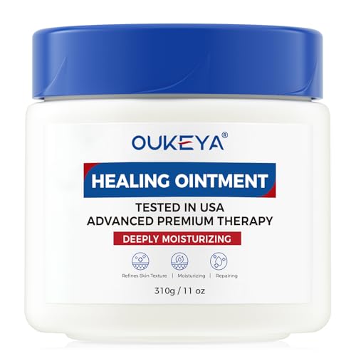 OUKEYA Ungüento Curativo, Pomada Reparadora, Bálsamo Reparador, Para Piel Seca, Agrietada e Irritada, Apto para Rostro, Labios y Cuerpo, Protege, Hidrata y Alivia, Con Petrolatum, Bisabolol, 310g