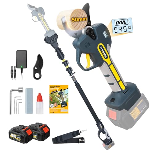 Prunarbo 2-in-1 Pole Pruning Shears Cordless, 50mm 2' Cutting Diameter Electric Secateurs & 9.2ft...