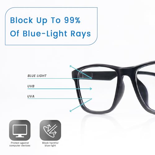 Image of UV Protection Glasses Blue Cut Blocking Harmful Rays Glasses for Men & Women Zero Power Computer Specs Eye Protection Lightweight Frame with Case & Cleaning Cloth