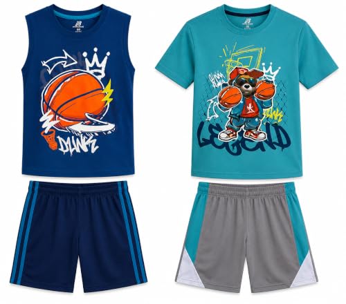 Image of Pro Athlete Boys Short Sets - 4 Piece Performance Graphic Tees and Tank Tops with Matching Boys Athletic Shorts (Sizes: 8-16)