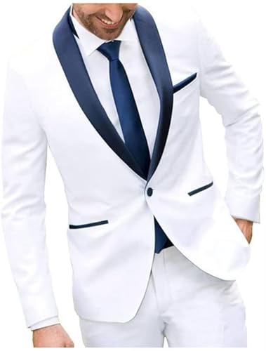 Mens Suit Sets for Groomsmen Navy Shawl Lapel Dress Suits Regular Fit Casual Suit