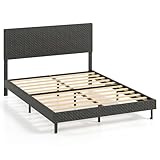 GIANTEX Telaio letto imbottito con testiera regolabile in altezza, robusto telaio in metallo, portata fino a 360 kg, struttura con supporto per doghe in legno per camera da letto (160 x 200 cm)