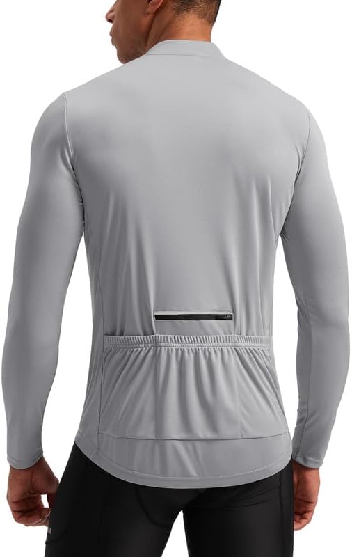 Bikewa Men's Cycling Jersey with 3+1 Rear Zipper Pockets Long Sleeve Moisture Wicking UPF 50+ Half Zip Riding Bike Shirts