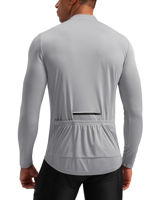 Bikewa Men's Cycling Jersey with 3+1 Rear Zipper Pockets Long Sleeve Moisture Wicking UPF 50+ Half Zip Riding Bike Shirts