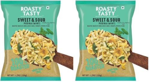 Image of Roasty Tasty Roasted Sweet & Sour Mixture | Pudina | Best Indian Tea Snack | Chivda | Namkeen Snacks | Healthy Snacks | Diet Chiwda | Roasted Namkeen | Guilt Free | 200g (Pack of 2)