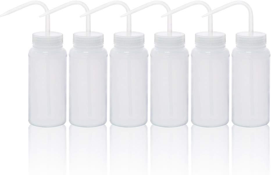 Labvida 広口安全洗浄ボトル 6本入り Vol.500ml 17オンス LDPEボトル PPドローチューブ付き LVM007
