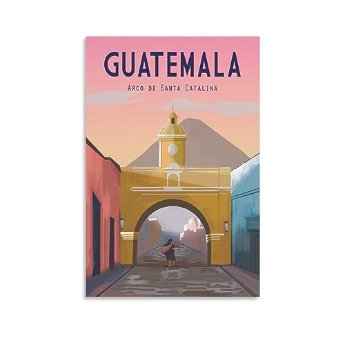 Guatemala Arco de Santa Catalina Affiche de voyage vintage paysage 20 x 30 cm Impression sur toile pour salon, chambre, dortoir, maison, bureau Décoration murale