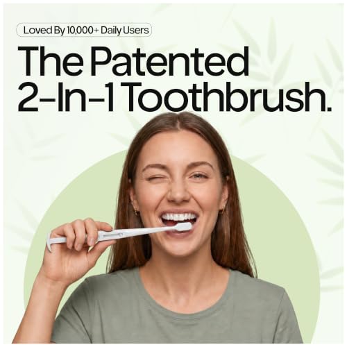 Image of Tokii Tongue Scraper & Tongue Cleaner for Adults, 2-in-1 Toothbrush with Sliding Tongue Scraper, Charcoal Ultra Soft Bristles, Ayurvedic-Inspired, Includes Travel Toothbrush, Stand & Waterproof Pouch