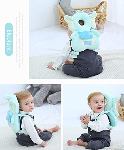 Head Safety Protector Pad for Baby Toddler Walker,Infant Talking Head Protection Backpack Cushion (Light Blue Elephant)