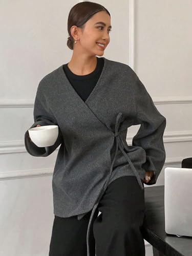 Chic Gray Womens Casual Coat - X-Large, Perfect for Fall and Winter - Image 2