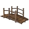 5FT Wooden Garden Bridge Arch Stained Finish Footbridge Decorative Backyard Bridge with Double Safety Railings Outdoor Lawn Pond Bridge Walkway for Garden Yard Patio Courtyard Farm Stream Creek