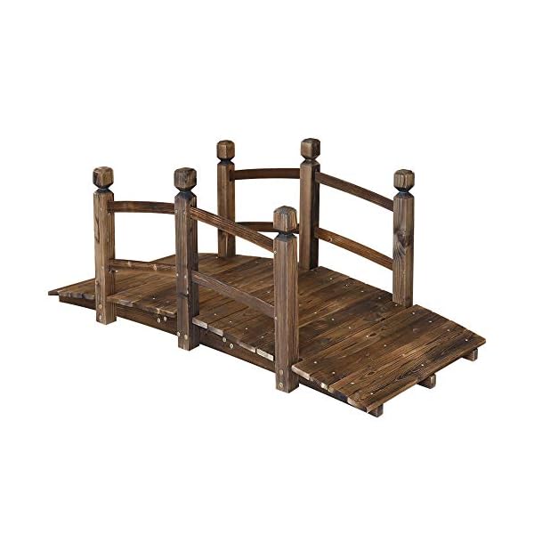   5FT-Wooden-Garden-Bridge-Arch-Stained-Finish-Footbridge-Decorative-Backyard-Bridge-with-Double-Safety-Railings-Outdoor-Lawn-Pond-Bridge-Walkway-for-Garden-Yard-Patio-Courtyard-Farm-Stream-Creek