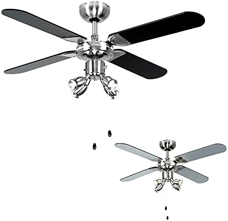 MiniSun 48" / 122cm Modern Silver Chrome & Dark Wood Blade Ceiling Fan with Frosted Opal Shade - with Remote Control