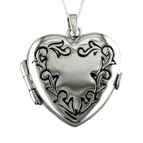 Alylosilver Collier Porte Photo Pendentif Médaillon en Argent Sterling pour Femme avec Forme de cœur et doté de cantonniére. Comprend Une chaîne en Argent de 45 cm et Un Coffret Cadeau Cover