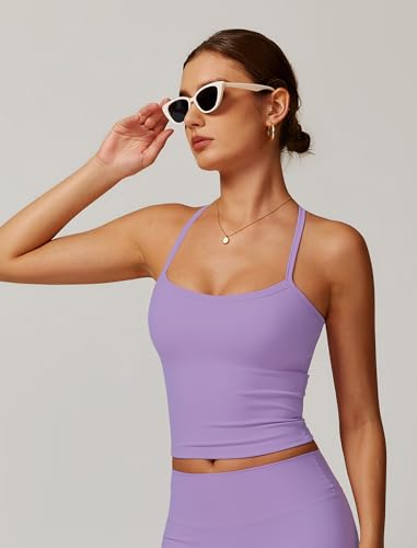 Image of QBGJTD Womens Longline Sports Bras Cross Back Active Gym Yoga Padded Workout Crop Tank Top with Built in Bra