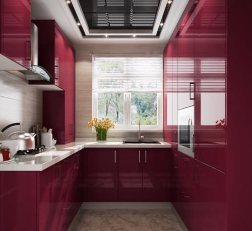 Image of HOME13 Self Adheisve Wallpaper Maroon Glossy Vinyl Waterprof Decorative Vinyl Wallpaper for Cabinet Kitchen Countertop (24x100 inch, Maroon Glossy)