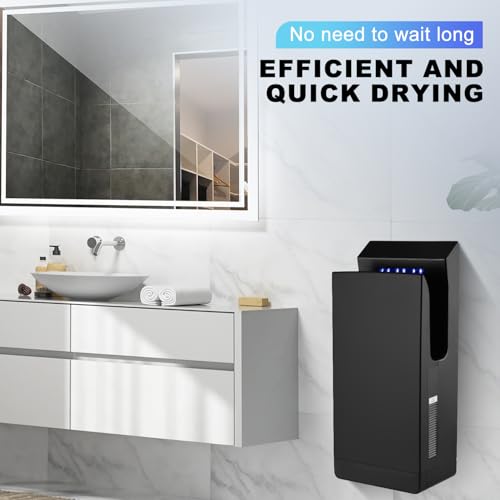 RYing High Speed 1350W Elektrischer Händetrockner mit HEPA-Filter, UVC- und Anionen-Sterilisation, Autosensing-Funktion, Professioneller kommerzieller Händetrockner Schwarz