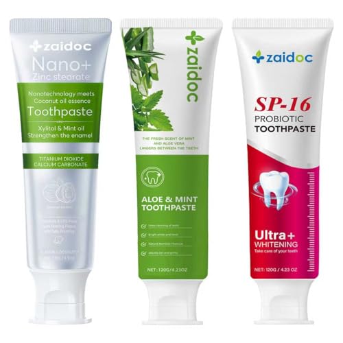 Image of ZAlDOC 3Packs Toothpaste for Sensitivity Relief, Dual Fluoride Cavity Prevention & Enamel Strengthening, Anti-Stain Formula, Mint Fresh Breath