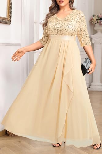 Champagne Dress for Women Plus Size Wedding Guest Gold Sequin Bridesmaid Mother of The Bride Formal Gowns Long Dress4