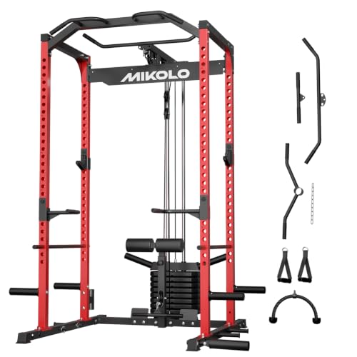 Image of Mikolo F4 2.0 Power Cage with Dual-Track Smooth Pulley System, 1200LBS Power Rack with Leg Hold-Down for Heavy LAT Pulldowns