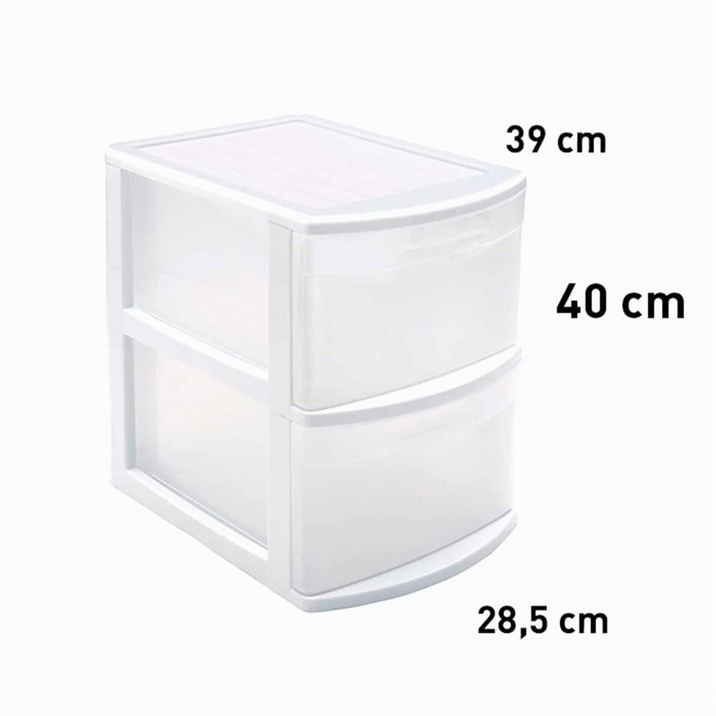 Acan Tradineur – Contenitore Tamesis Multiuso a 2 cassetti – Senza Ruote – Fabbricato in plastica – 40 x 28,5 x 39 cm – Colore Bianco
