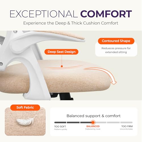 NEO CHAIR Office Desk Gaming Ergonomic Computer Chair with Lumbar Back Support Adjustable Height Swivel Rolling Wheels Flip-up Arms Mesh Chair for Home Vanity (Beige) - Image 5