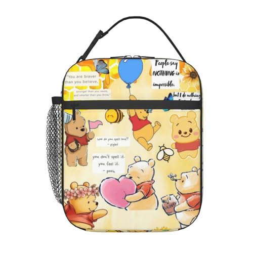 くまのプーさん 保温保冷 ランチバッグ 大容量 おしゃれ 弁当袋 多層ポケット ビジネス ピクニック用 軽量 繰り返し使える エコフレンドリー アウトドア 通勤対応 ユニセックス大人