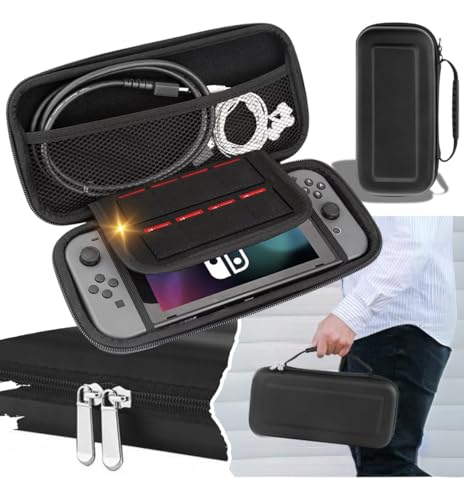 Case de Proteção Compatível Switch OLED e Switch, Bolsa de Transporte com Compartimentos, Preta