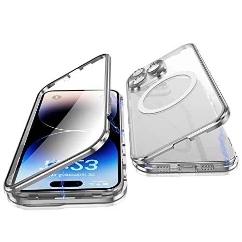Coque iPhone 14 Pro en métal argenté et verre trempé, l'étui luxe haute protection 360