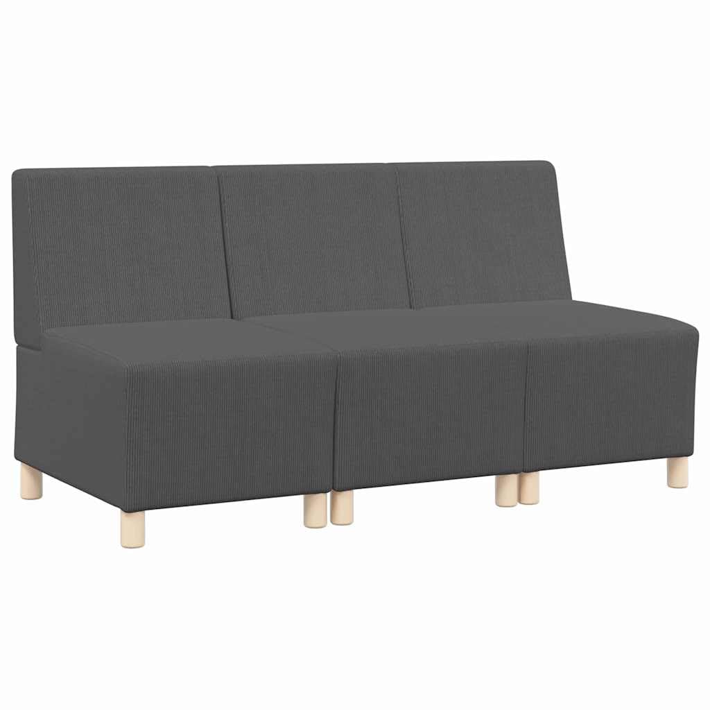 Canapé Modulaire sans Accoudoirs 3 Places, Canapé de Salon Modulable en Velours Côtelé Gris Foncé, Fauteuils de Salon Modernes pour Appartement et Bureau