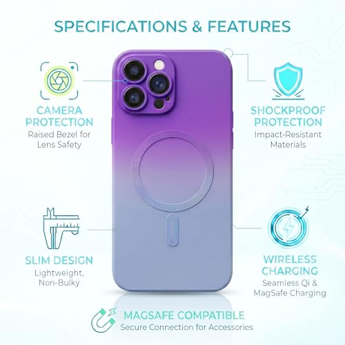 Image of amazon basics Gradient Mag-Safe Case for iPhone 12 Pro Max | Soft Silicone Shockproof Cover with Camera Protection | Slim Lightweight Design | Smooth Touch & Durable - Purple & Gray