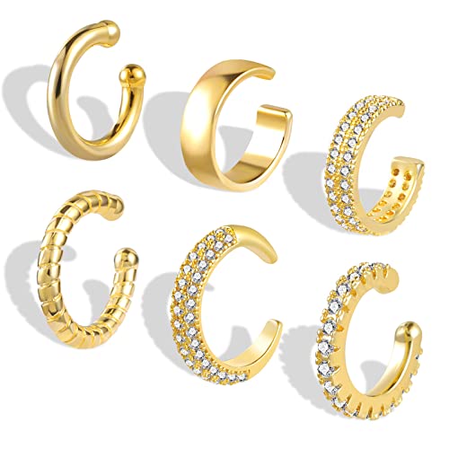 image for ALEXCRAFT 6 Pcs Ear Cuffs for Women, 14K Gold Cartilage Cuff Earrings 