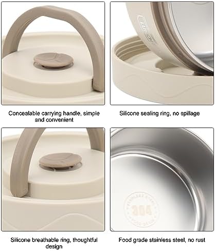TOPINCN 440ml Food Warm Lunch Container, Stainless Steel Thermal Lunch Container Portable Thermal Cooking Pot Double Layer Box Round Shape Food Container for Office (Microwave - Image 7