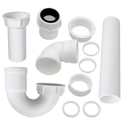P Trap for Bathroom Sink Drain Pipe Kit 1-1/2 or 1-1/4 Sink Trap Corrosion-Resistant Plumbing System for Kitchen & Bathroom Includes Straight Pipes/Reversible J-Bend/Adapter and Washer