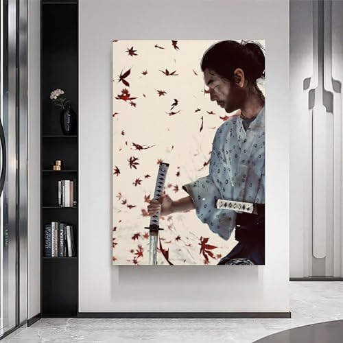 Póster de Samurai Japonés Ghost of Tsushima Pintura Decorativa Lienzo Arte de Pared Salón Póster Dormitorio Pintura, Arte de Pared Impresión de Imagen Moderna Decoración de Habitación Familiar 24 x 36