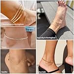 DEARMAY Gold Ankle Bracelets for Women Waterproof - Dainty 6Pcs 14K Gold Plated Anklets Layered Cuban Link Chain Herringbone Cute Anklets Set Pack Summer Beach Jewelry Gift for Women Teen - Image 5