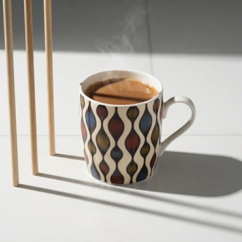 Image of Dandy Lines New Ray Abstract, Ceramic Coffee Mug Set, Pack of 4, Microwave & Dishwasher Safe, Great for Home Use & Gifting