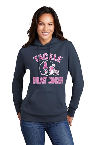 3X-Large Navy Blue Women Tackle Breast Cancer Football Sweatshirt Hoodie