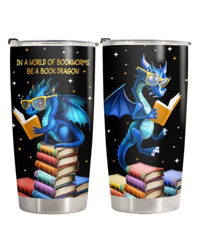 34HD Book Dragon Lover Bookworm Bookish Items 20 oz Tumbler, Holiday Gift