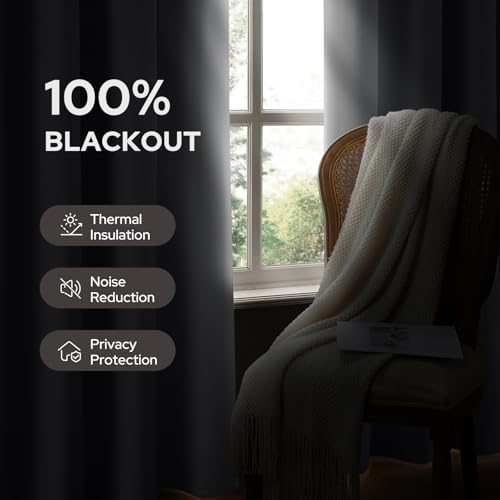 Image of HOMEIDEAS 100% Blackout White Linen Curtains 52W x 63L 2 Panels